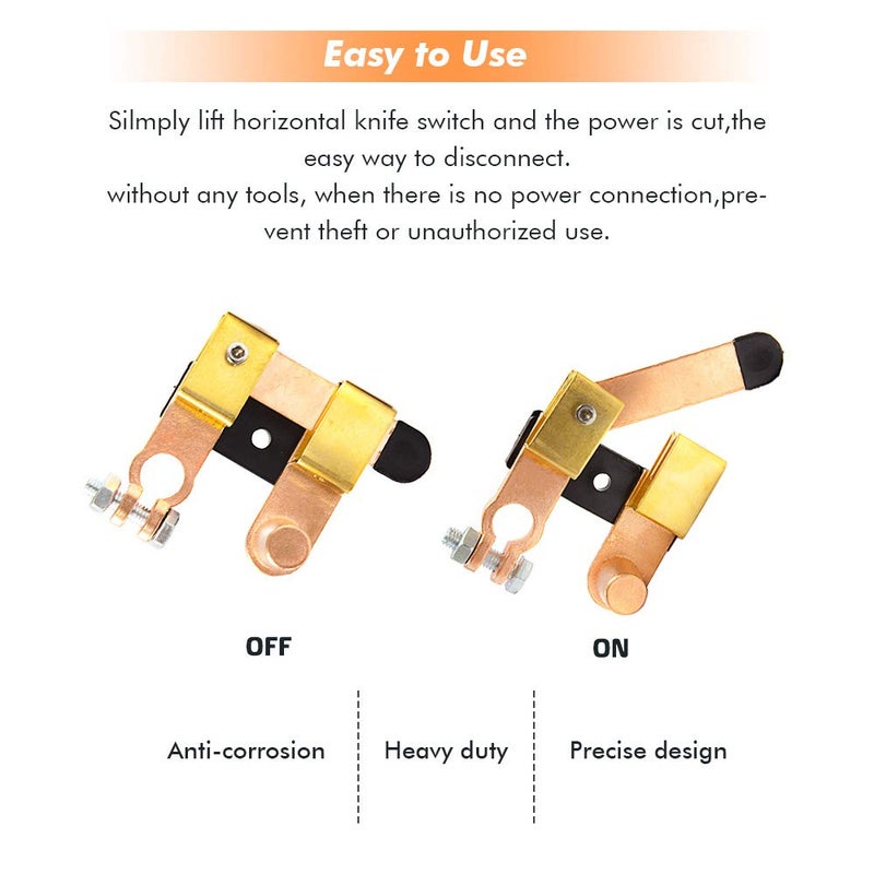 A ABIGAIL Top Post Negative Battery Disconnect Switch 12V / 24V 250/750 Amps Knife Blade Isolator Power Cutoff Switch for Marine Car Boat RV ATV (Horizontal and Vertical) - Image 3